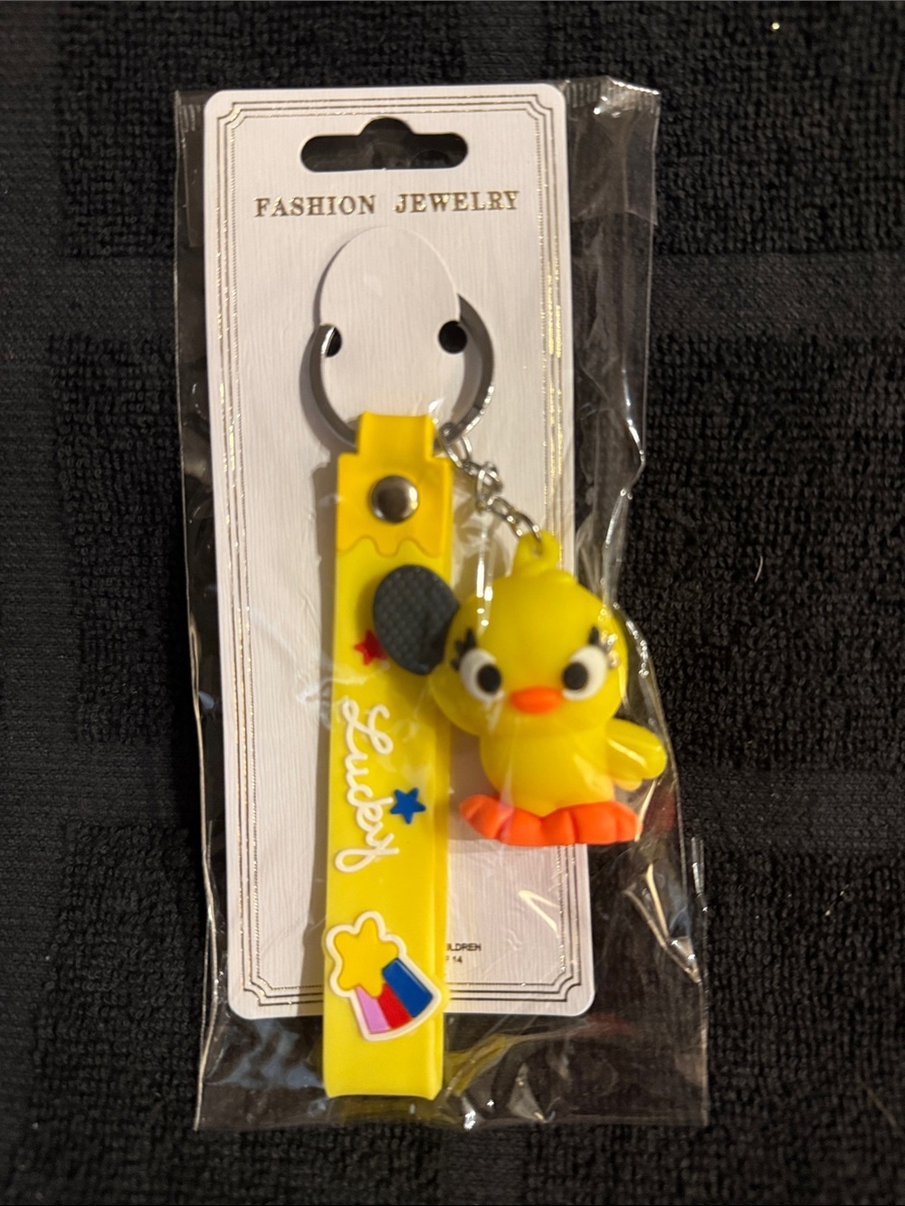 Fashion Jewelry Yellow Duck Keychain with Matching Yellow Strap